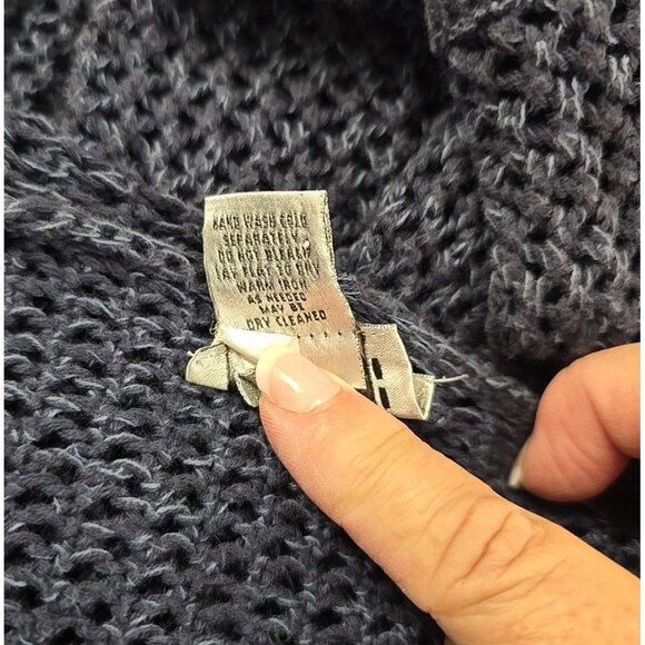 Blue Open Knit Hooded Sweater V Neck Womens Chicos 3 XXL Stretch Coastal Crochet - Picture 6 of 7